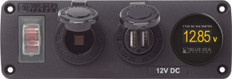 Blue Sea Water-Resistant 12V 15A Circuit Accessory Panel Socket, Dual USB, Volt Meter