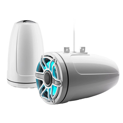 JL Audio M6 Series 8.8" Enclosed Tower Coaxial System w/Gloss White Classic Grille  LED Lighting - M6-880ETXv3-Gw-S-GwGw-i