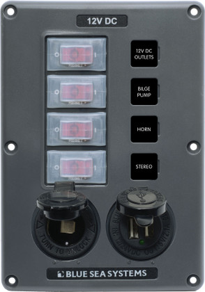 Blue Sea Water-resistant 12v 4 Circuit Breaker Switch Panel With 12v Socket And Dual Usb