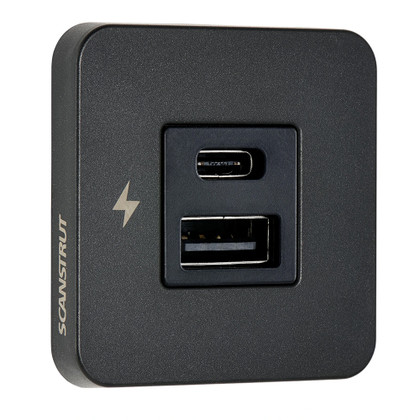 Scanstrut TILE USB-A/USB-C Interior Charging Socket - 12/24V - Black Bezel