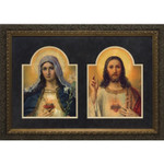 Antique Sacred and Immaculate Hearts (Matted w/ Dark Ornate Frame) thumbnail 3