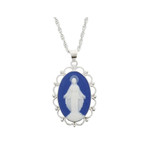 Sterling Silver Genuine Cameo Our Lady of Grace Necklace