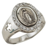 Sterling Silver Miraculous Medal Ring, w/ Crosses
