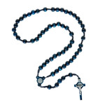 St. Benedict Dark Blue Wood Bead Rosary thumbnail 2