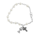 Sterling Silver White Pearl Communion Irish Rosary Bracelet thumbnail 1