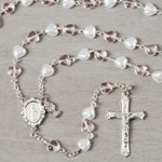 First Communion Pearl and Pink Hearts Rosary thumbnail 2