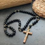 Black Wood Rosary with Colored Corpus thumbnail 1