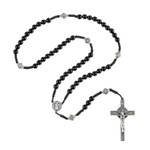 Black St. Benedict Wood Bead Corded Rosary thumbnail 2