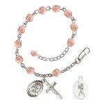 St. Rita / Baseball Pink October Rosary Bracelet 6mm thumbnail 1