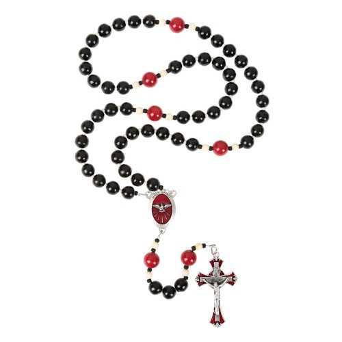 Confirmation Black Wood Rosary with Prayer Card