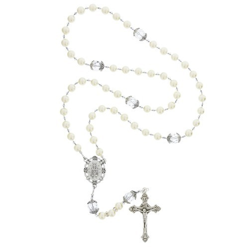 Pearl and Crystal Wedding Rosary | Rosary.com™