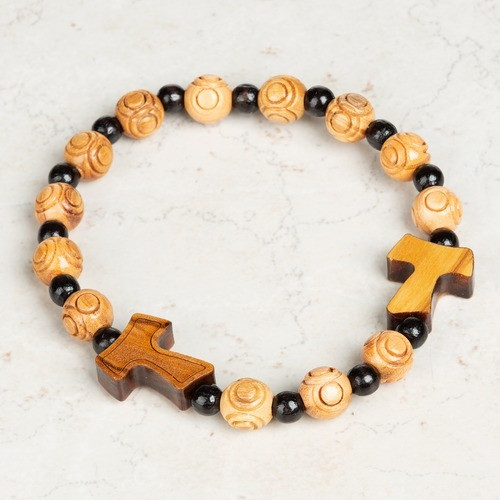 Wood Decade Rosary Bracelet - Tau Cross | Lourdes Giftshop