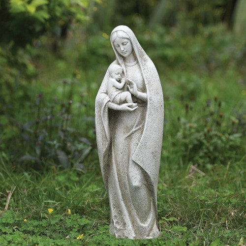 White Madonna & Child Garden Statue - 14"