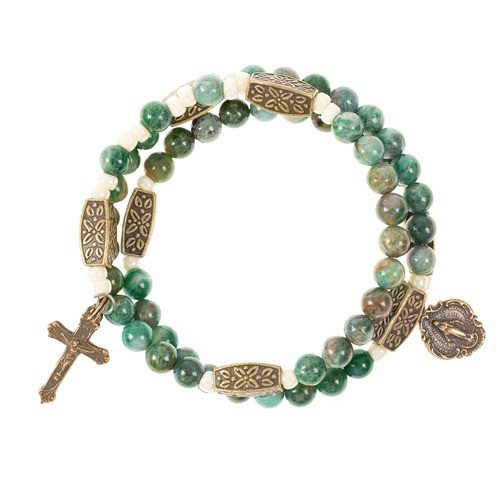 Jade Green & Brass Rosary Wrap Bracelet