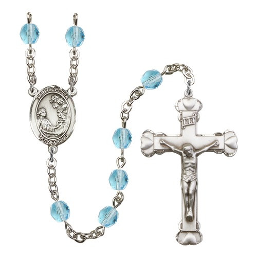 St. Cecilia Aqua Blue March Rosary - 6mm