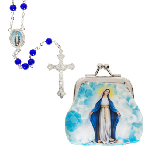 Our Lady of Grace Purse & Blue Rosary Set