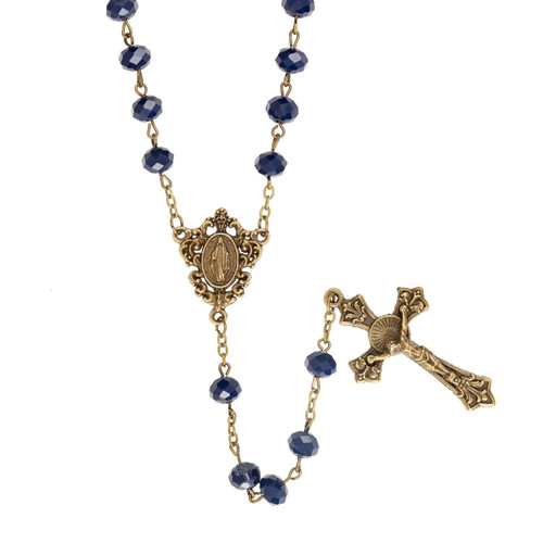 Navy Blue Crystal & Antique Gold Rosary