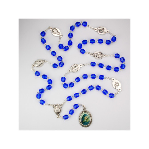 Blue Glass 7 Sorrow Chaplet Rosary