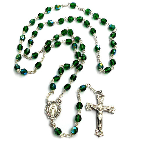 Bohemian Glass Birthstone Rosary – Emerald / May