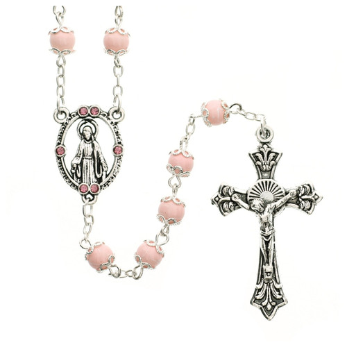 Pink Miraculous Glass Bead Rosary