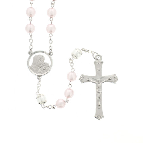 Pink Glass Rosary with Pearl