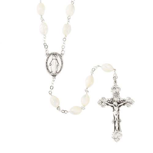 Oval Mother of Pearl and Sterling Silver Rosary