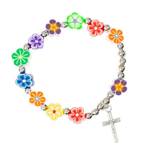 Petite Multicolor Flower Rosary Bracelet
