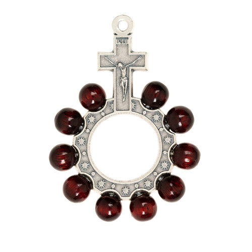 Wood Bead Silver Finger Rosary