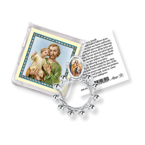 St. Joseph Color Portrait Rosary Ring in Pouch