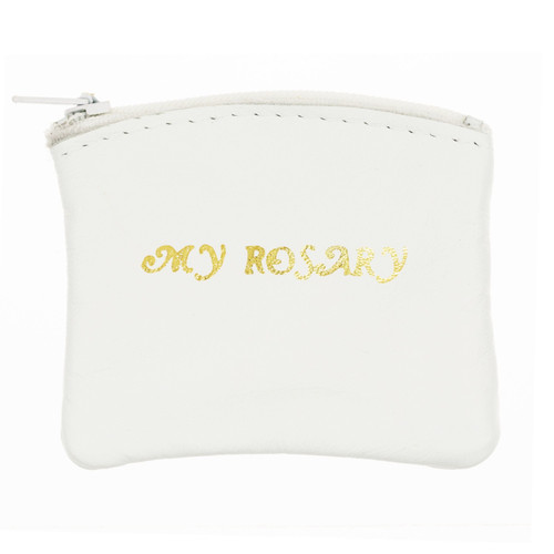 White Leather Rosary Pouch-Small