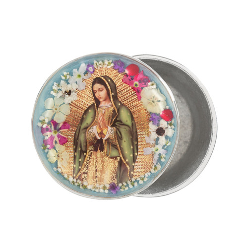 Our Lady of Guadalupe Rosary Box with Pressed Flowers