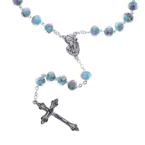 Aqua & Rose Bead Rosary