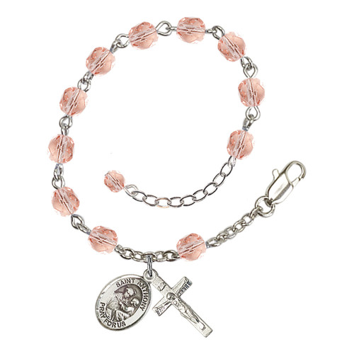 St. Anthony Of Padua Pink October Rosary Bracelet 6mm