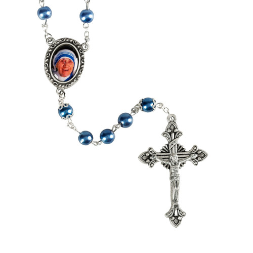 Blue Pearl Mother Teresa Rosary
