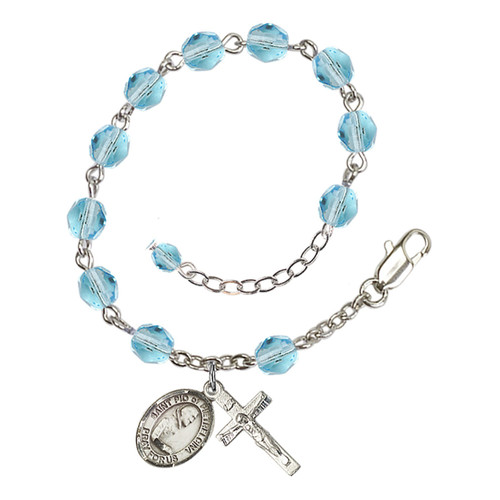 St. Pio Of Pietrelcina Aqua Blue March Rosary Bracelet 6mm