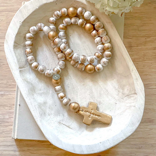 White & Gold Leaf Large Bead Rosary
