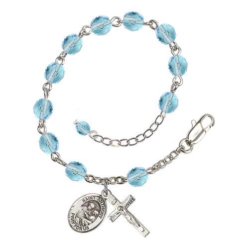 St. Anthony Of Padua Aqua Blue March Rosary Bracelet 6mm