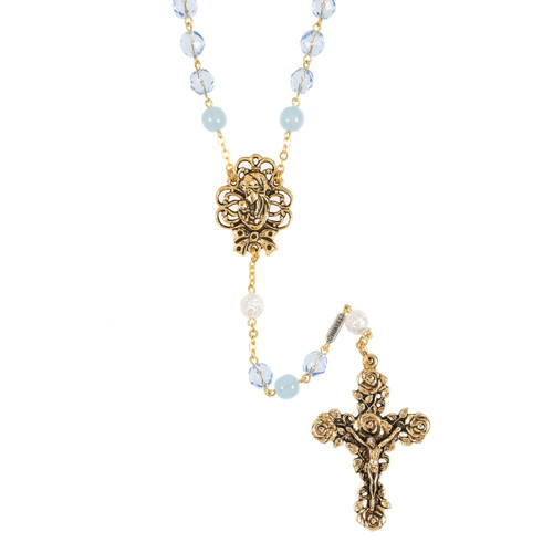 Blue Mixed Bohemian Glass Rosary