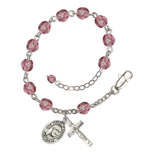 Saint Teresa Of Calcutta Purple February Rosary Bracelet - 6mm