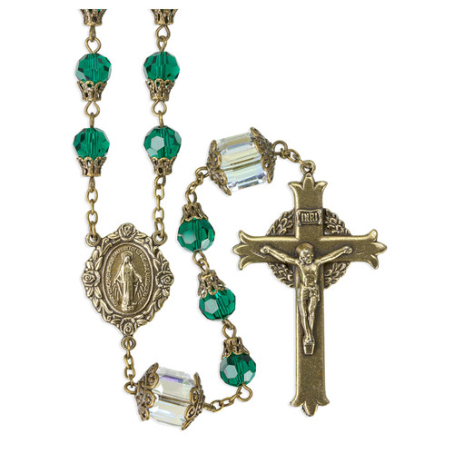 Queenship of Mary Emerald Green Crystal Rosary