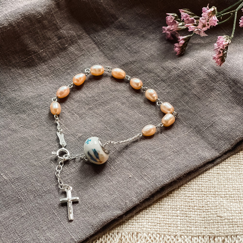 Freshwater Pearl & Miraculous Rosary Bracelet