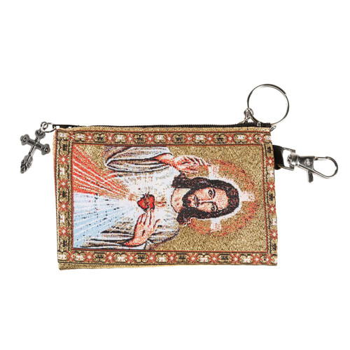Black Rosary Pouch with Zipper and Gold Cross Imprint