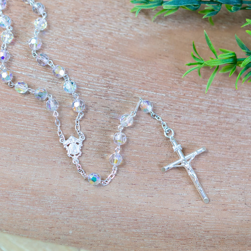 Italian Silver & Fire Polished Crystal Swarovksi Rosary