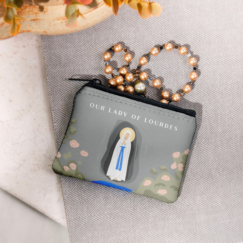 Personalized Our Lady of Lourdes Rosary Pouch