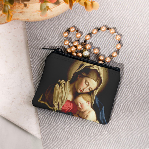 Personalized Sassoferrato Madonna and Child Rosary Pouch