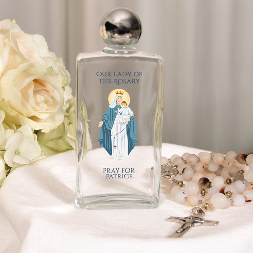 Personalized Our Lady of the Rosary Holy Water Bottle