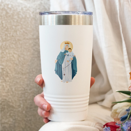 Our Lady of the Rosary Personalized 20 oz. White Tumbler