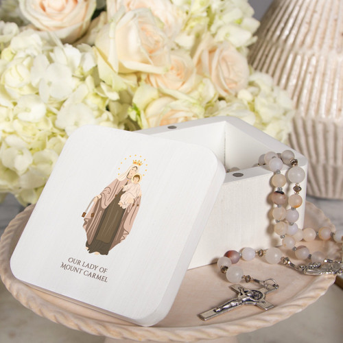 Our Lady of Mount Carmel White Magnetic box