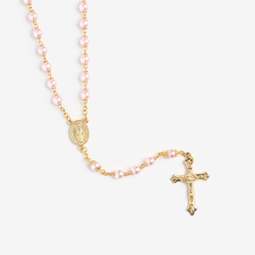 Pink Pearl & Gold Miraculous Medal Rosary