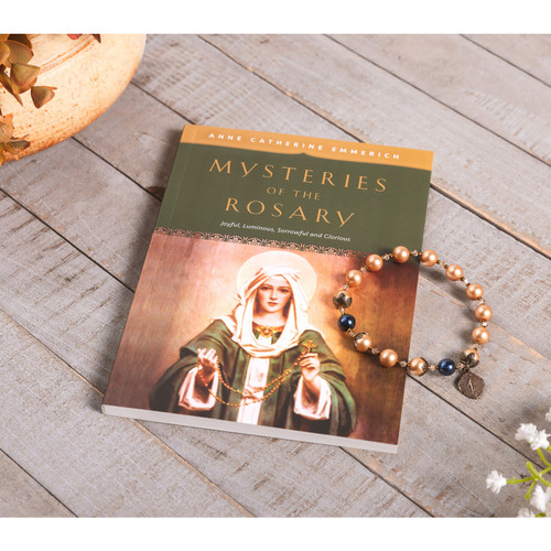Golden Pearl Rosary Bracelet & Mysteries of the Rosary - Joyful, Luminous, Sorrowful and Glorious Mysteries Book (Gift Set)